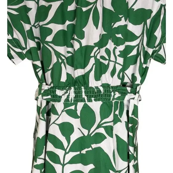 NWT Zara Floral Printed Midi Shirt Dress Women's L Cotton Green White Tropical - Picture 6 of 12